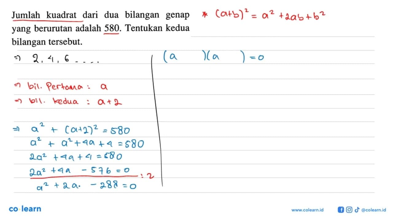 Jumlah kuadrat dari dua bilangan genap yang berurutan