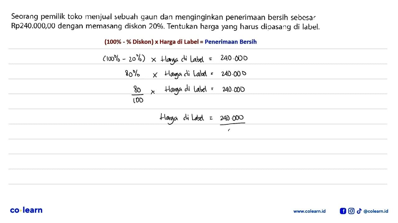 Seorang pemilik toko menjual sebuah gaun dan menginginkan