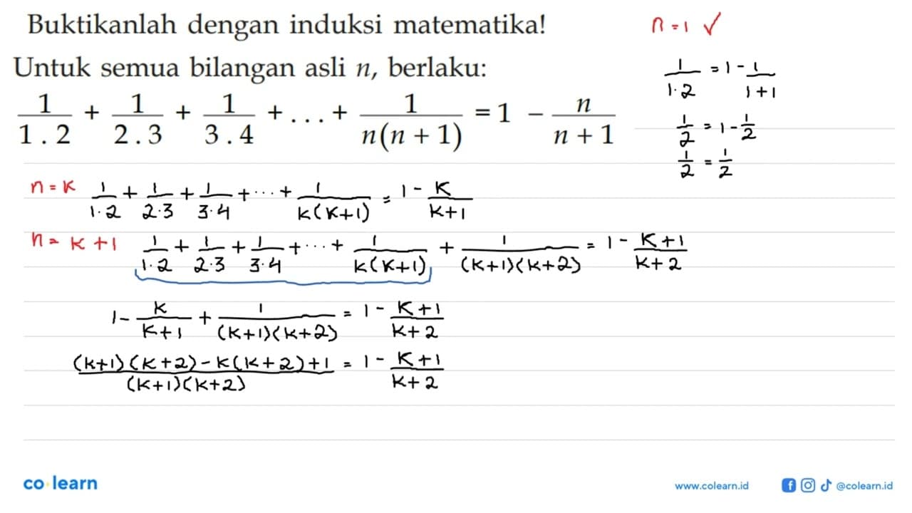 Buktikanlah dengan induksi matematika! Untuk semua bilangan