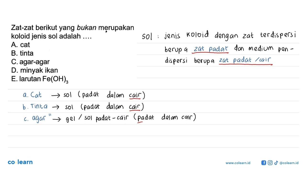 Zat-zat berikut yang bukan merupakan koloid jenis sol