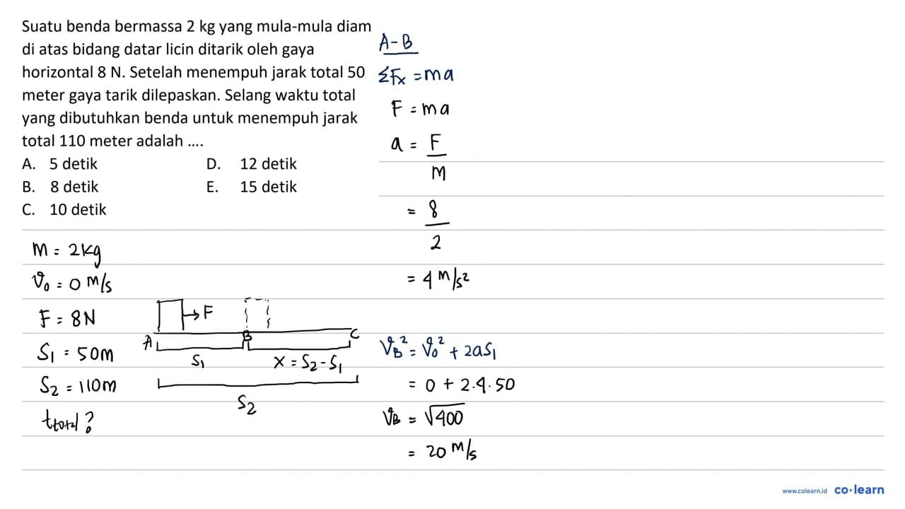 Suatu benda bermassa 2 kg yang mula-mula diam di atas