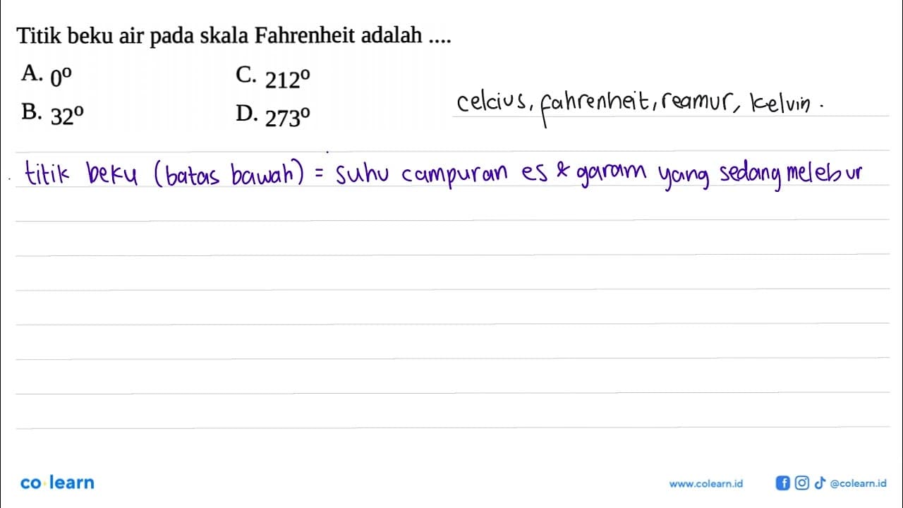 Titik beku air pada skala Fahrenheit adalah ....