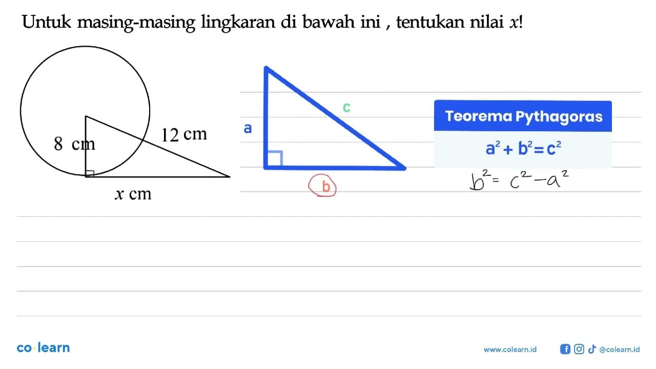 Untuk masing-masing lingkaran di bawah ini, tentukan nilai