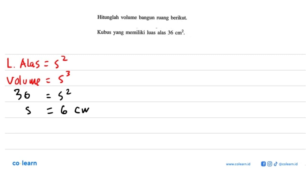 Hitunglah volume bangun ruang berikut.Kubus yang memiliki