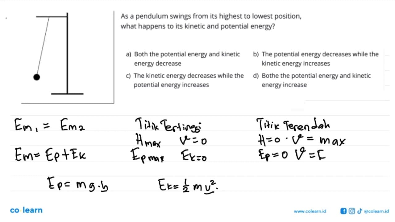 As a pendulum swings from its highest to lowest position,