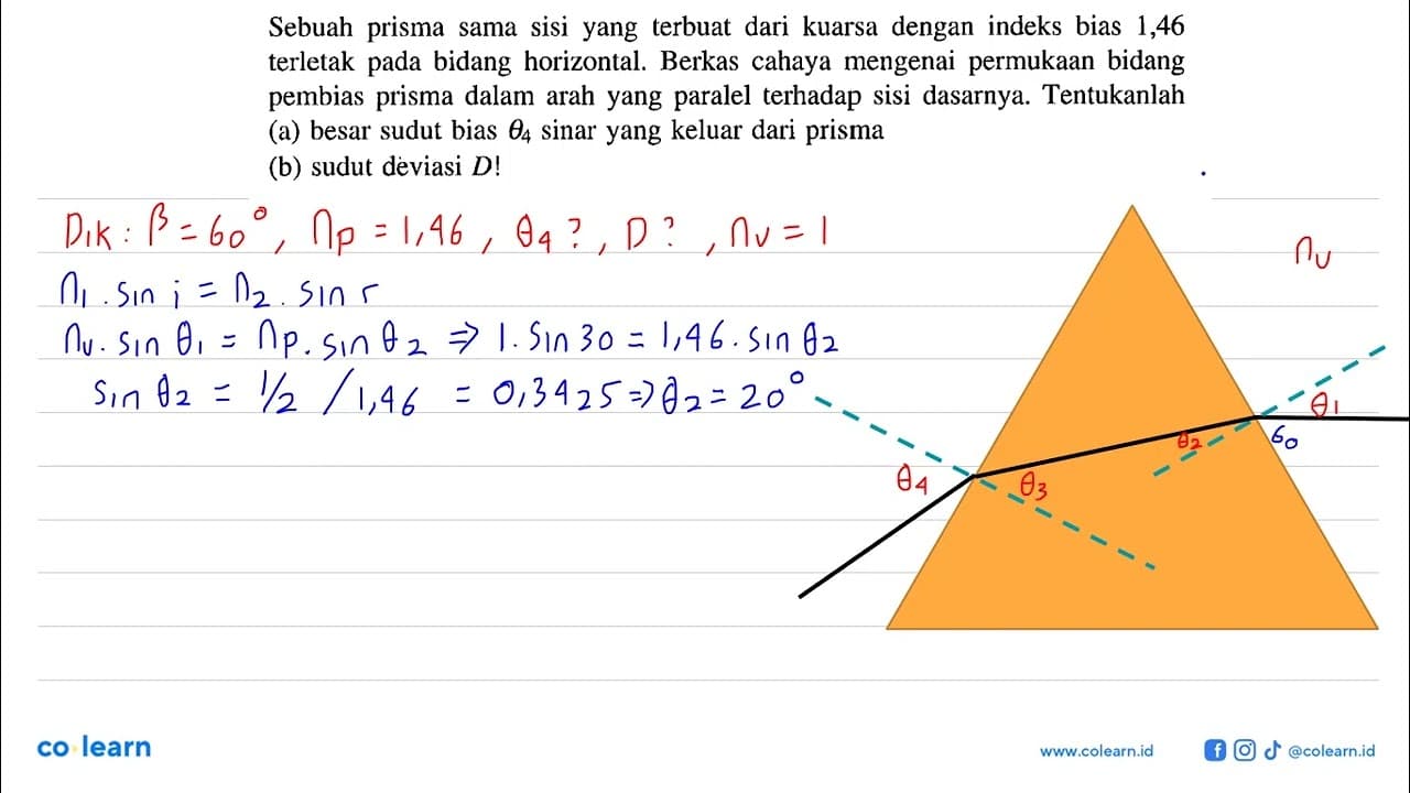 Sebuah prisma sama sisi yang terbuat dari kuarsa dengan