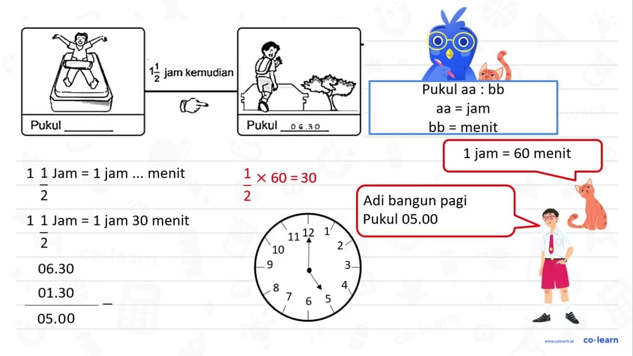 Pukul berapa Adi melakukan kegiatan di bawah ini? Pukul ___