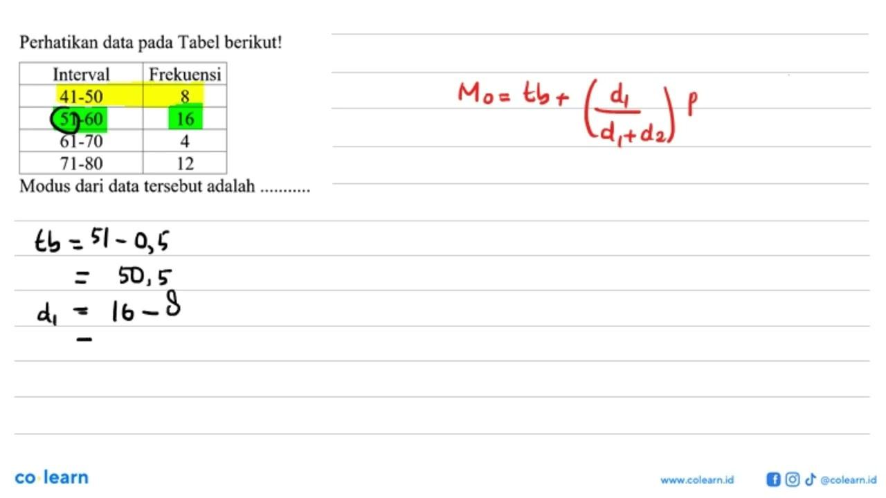 Perhatikan data pada Tabel berikut! Interval Frekuensi