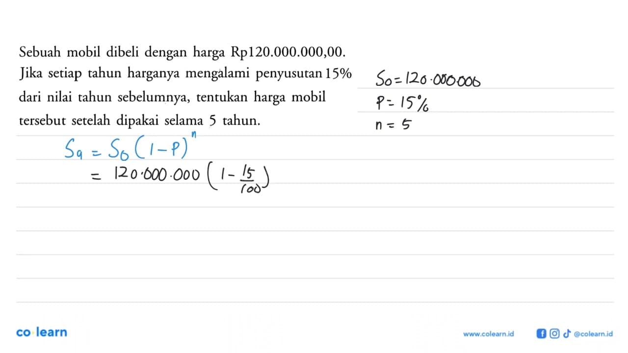 Sebuah mobil dibeli dengan harga Rp120.000.000,00. Jika