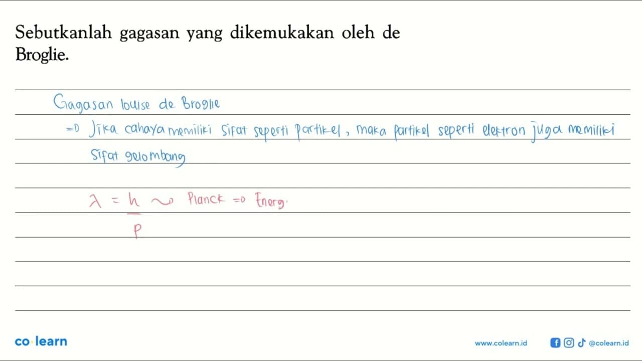 Sebutkanlah gagasan yang dikemukakan oleh de Broglie.