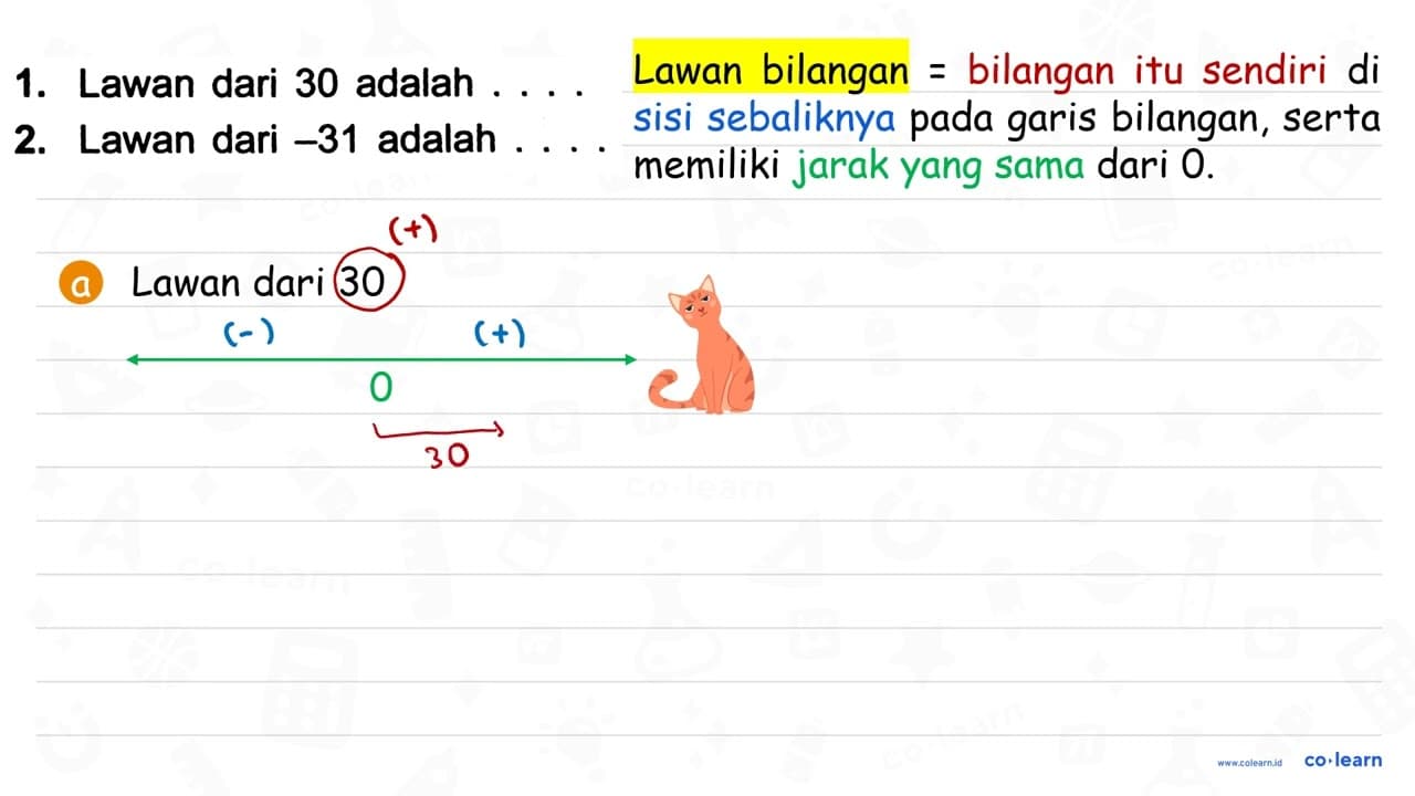 1. Lawan dari 30 adalah ... 2. Lawan dari -31 adalah ....