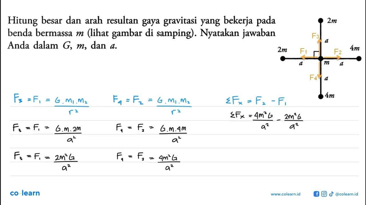 Hitung besar dan arah resultan gaya gravitasi yang bekerja