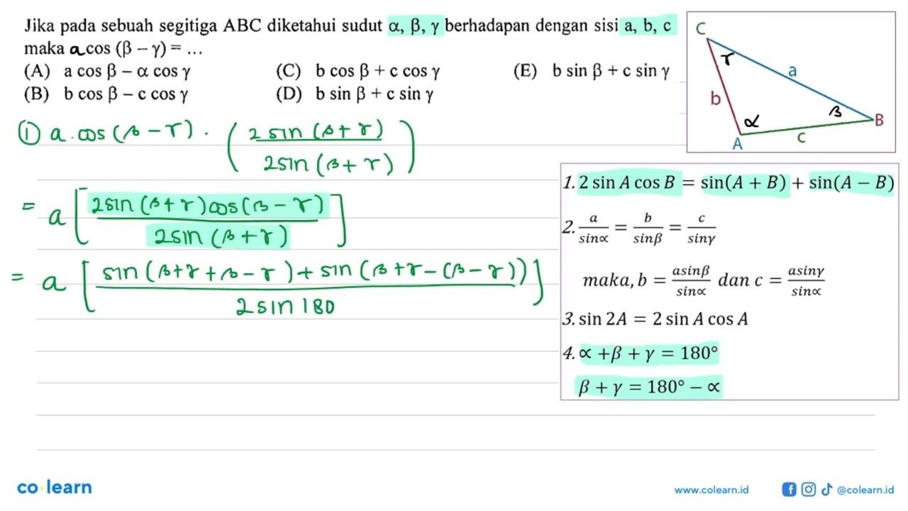 Jika pada sebuah segitiga ABC diketahui sudut alpha, beta,