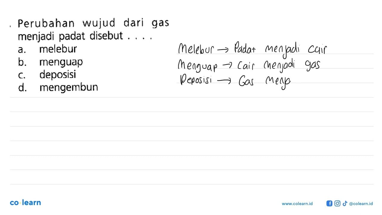 Perubahan wujud dari gas menjadi padat disebut . . . .