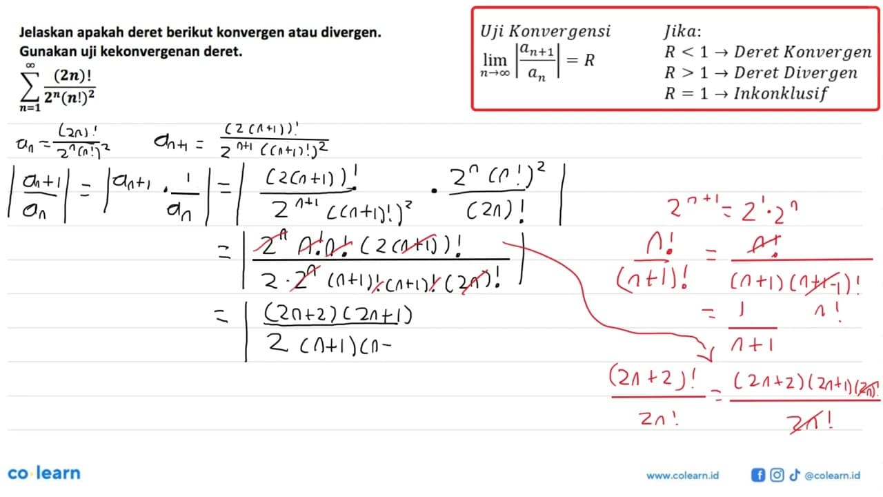 Jelaskan apakah deret berikut konvergen atau divergen.