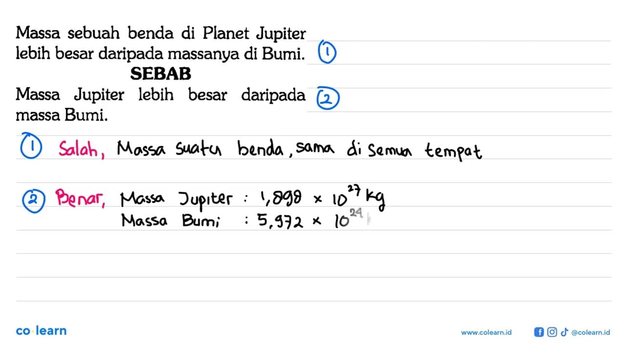 Massa sebuah benda di Planet Jupiter lebih besar daripada