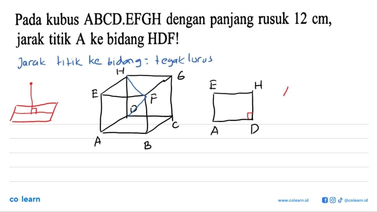 Pada kubus ABCD.EFGH dengan panjang rusuk 12 cm, jarak