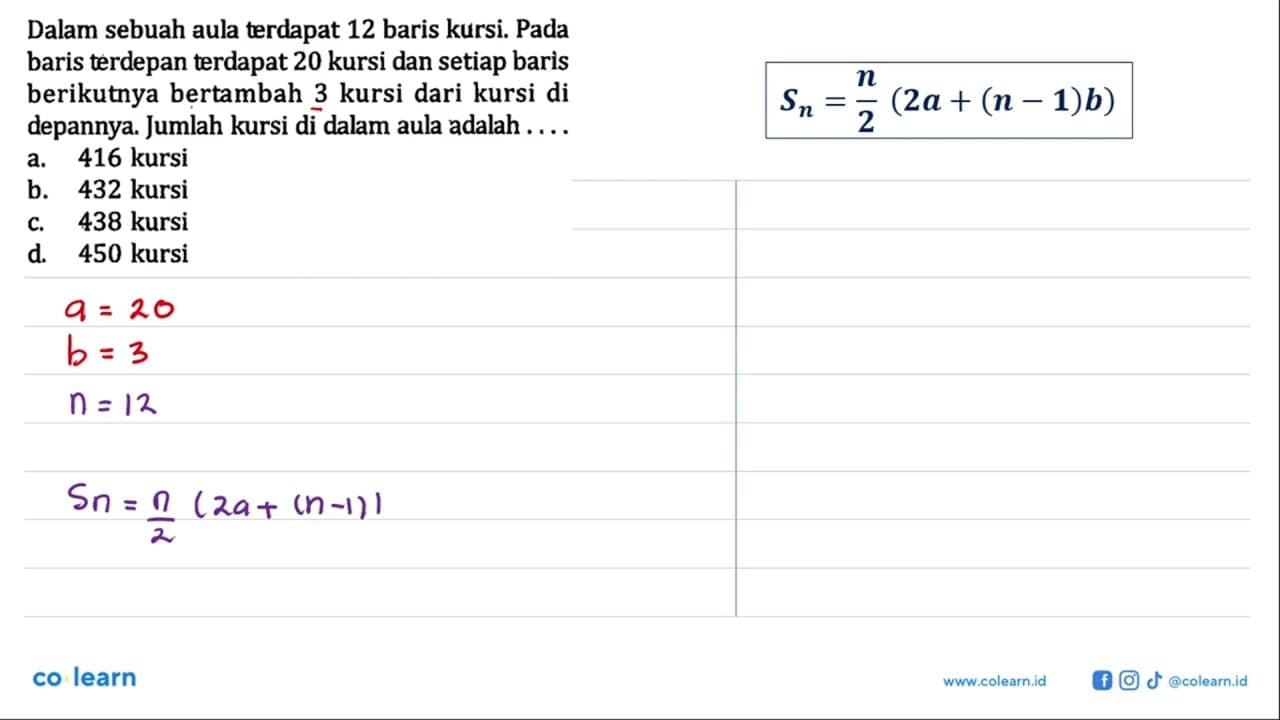 Dalam sebuah aula terdapat 12 baris kursi. Pada baris