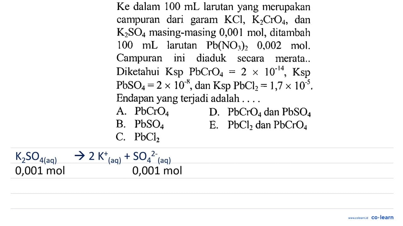 Ke dalam 100 mL larutan yang merupakan campuran dari garam