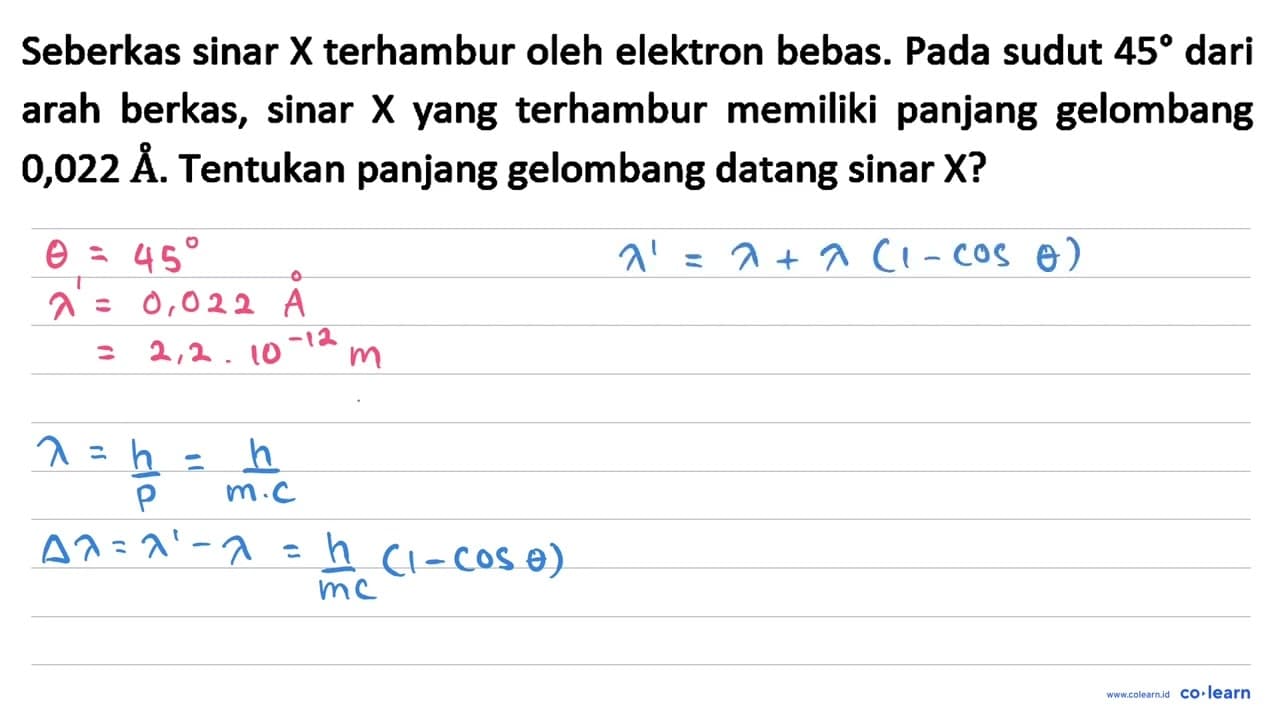 Seberkas sinar X terhambur oleh elektron bebas. Pada sudut