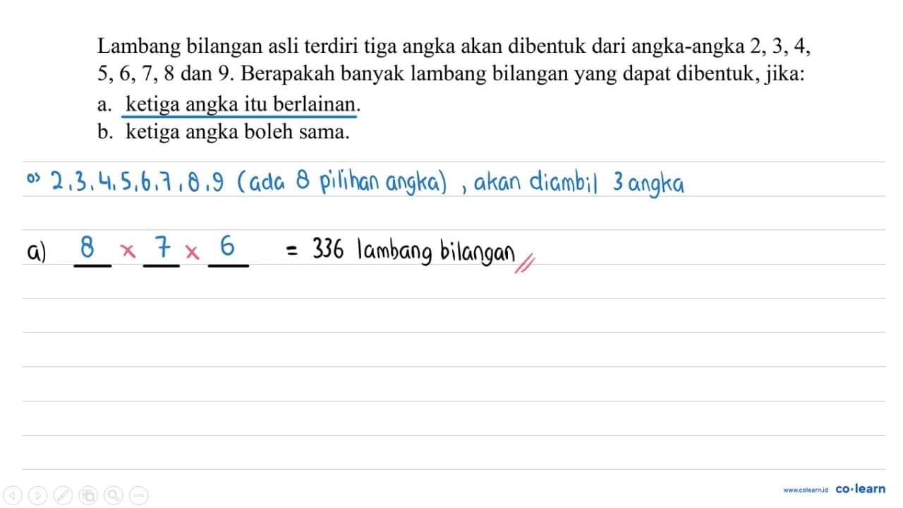 Lambang bilangan asli terdiri tiga angka akan dibentuk dari