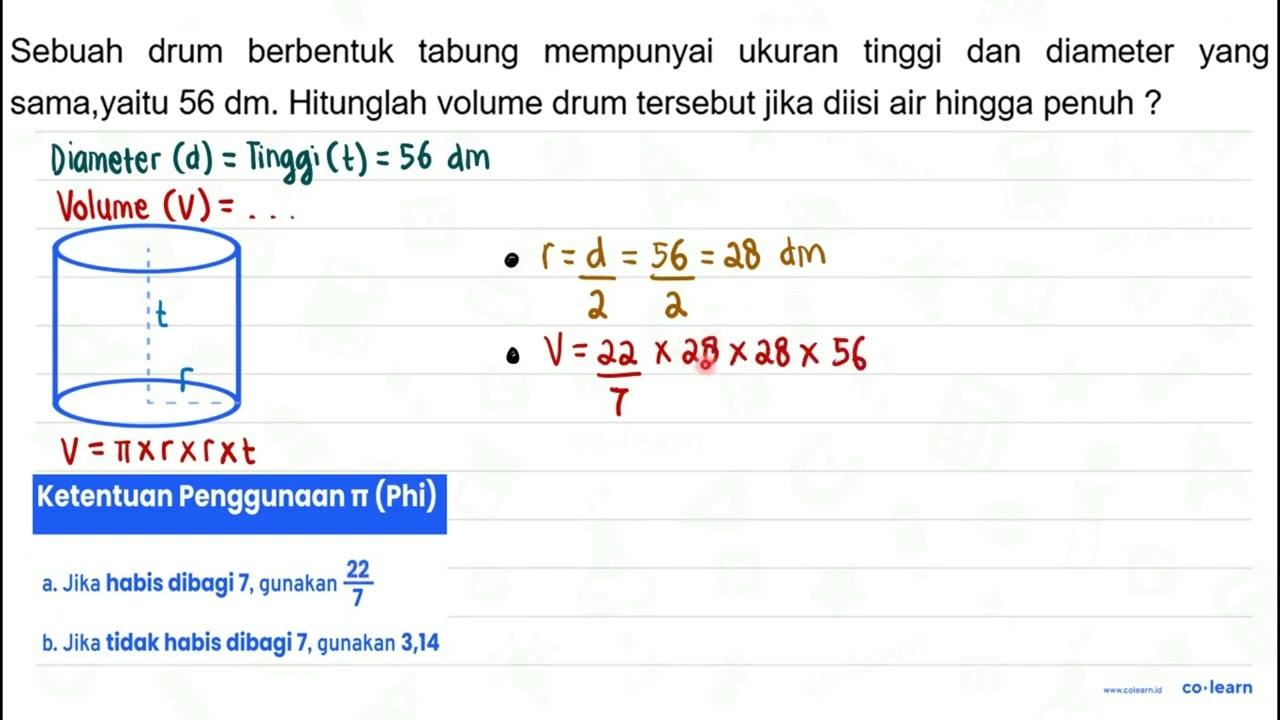 Sebuah drum berbentuk tabung mempunyai ukuran tinggi dan