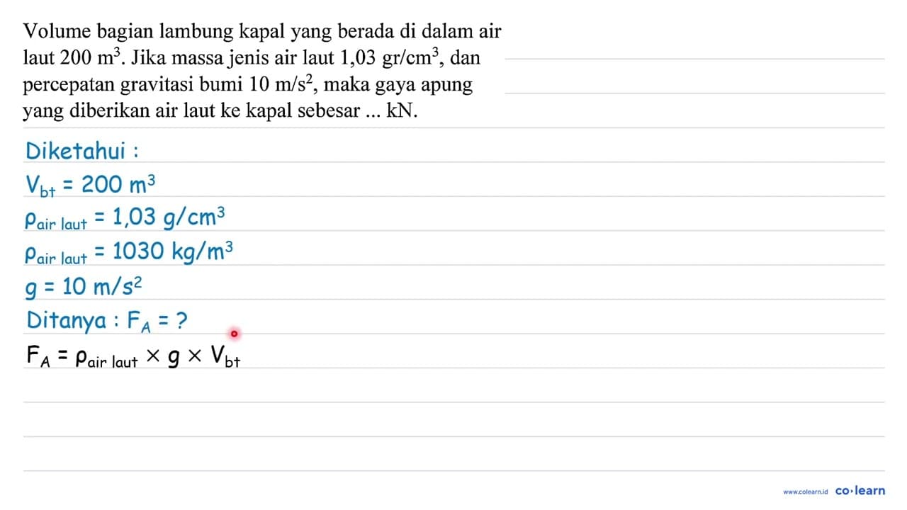 Volume bagian lambung kapal yang berada di dalam air laut