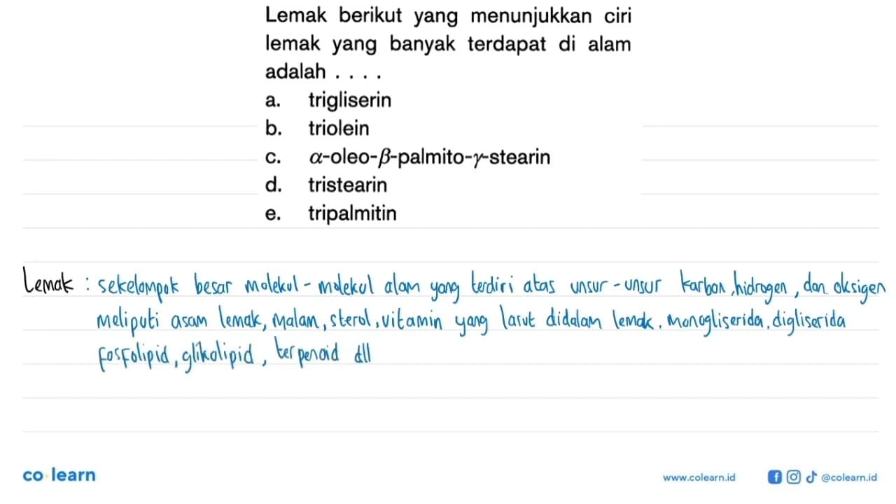 Lemak berikut yang menunjukkan ciri lemak yang banyak