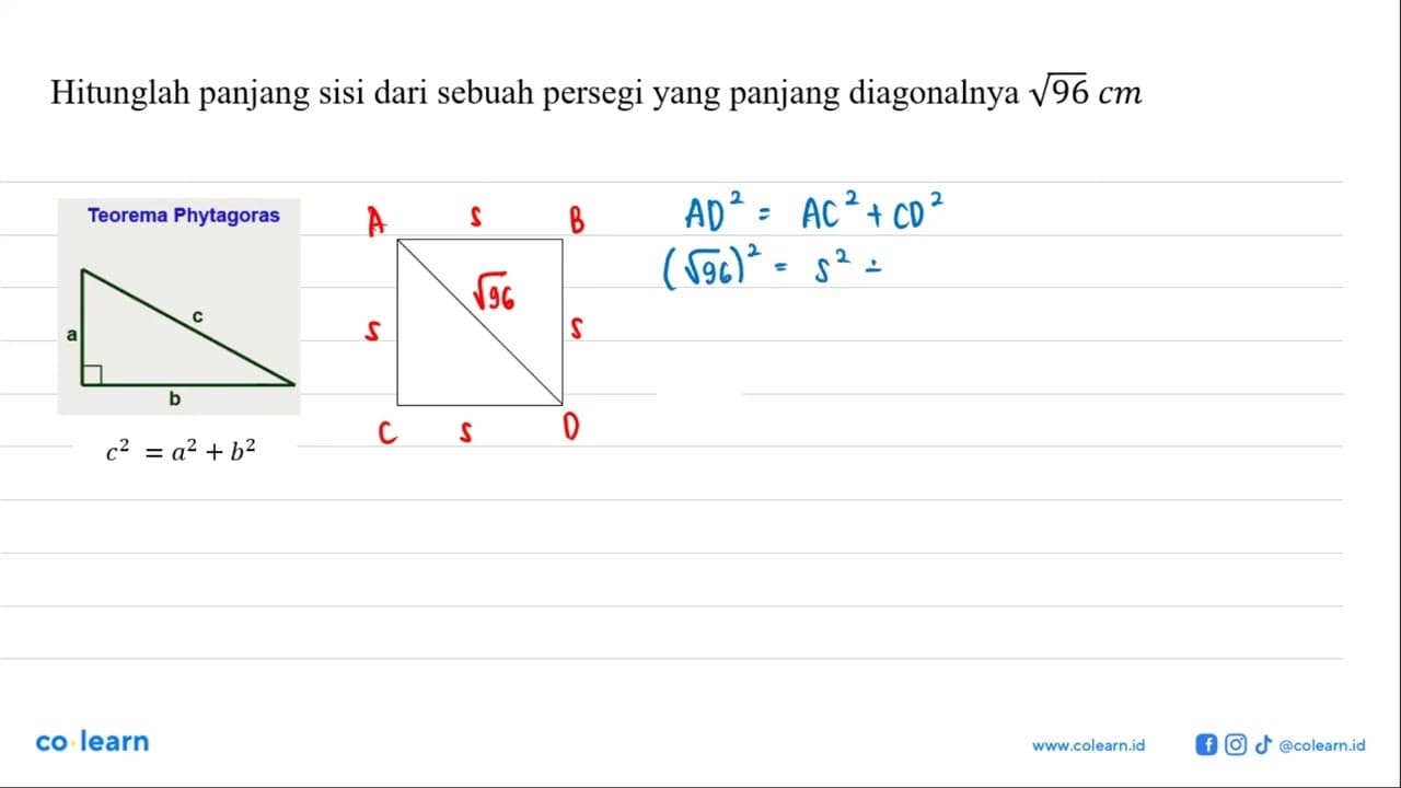 Tentukan panjang diagonal persegi panjang yang panjang