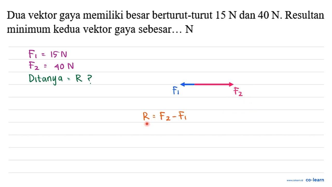 Dua vektor gaya memiliki besar berturut-turut 15 N dan 40 N