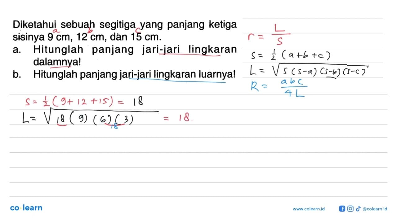 Diketahui sebuah segitiga yang panjang ketiga sisinya 9 cm,