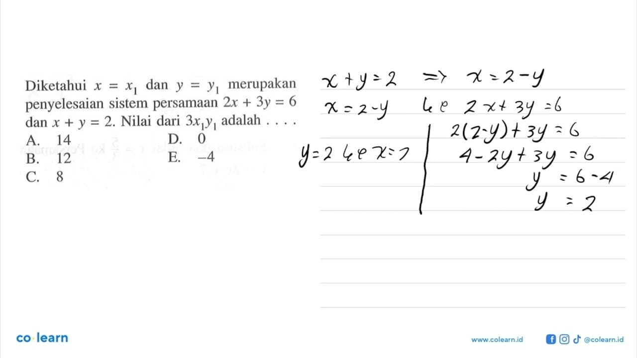 Diketahui x=X1 dan y = Y1 merupakan penyelesaian sistem