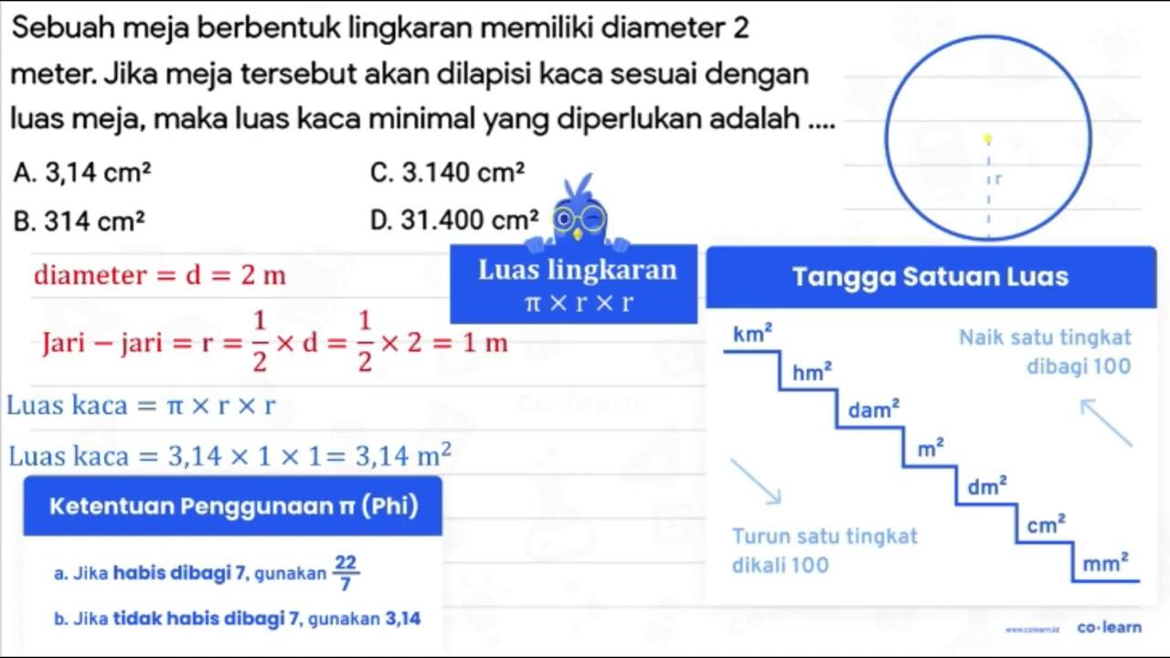 Sebuah meja berbentuk lingkaran memiliki diameter 2 meter.