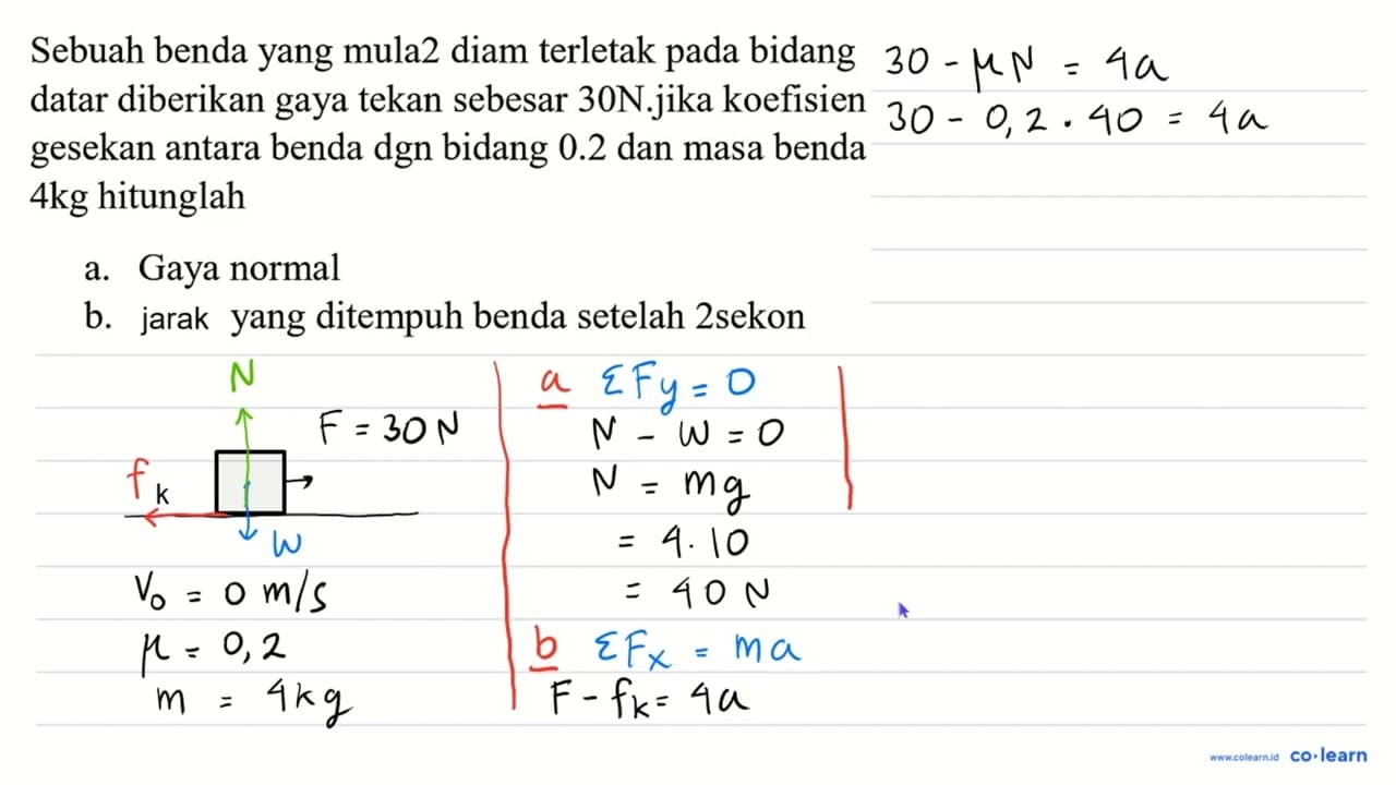 Sebuah benda yang mula 2 diam terletak pada bidang datar