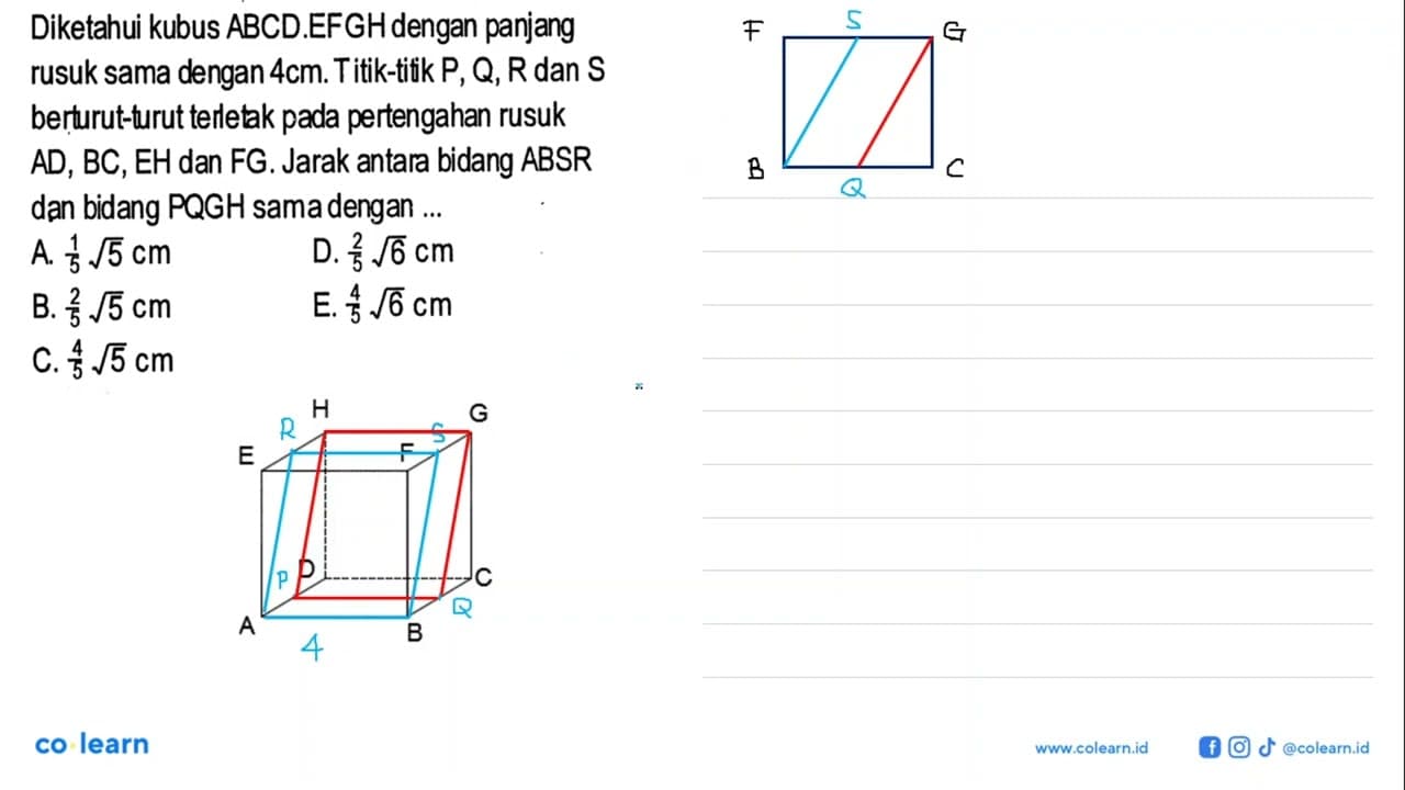 Diketahui kubus ABCD.EFGH dengan panjang rusuk sama dengan