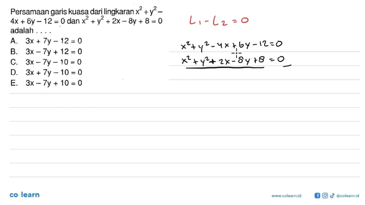 Persamaan garis kuasa dari lingkaran x^2+y^2- 4x+6y-12=0