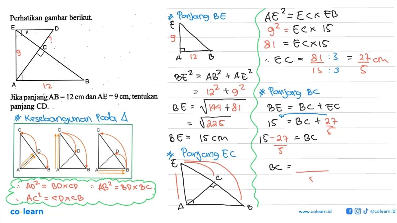 Perhatikan gambar berikut.Jika panjang AB=12 cm dan AE=9 cm