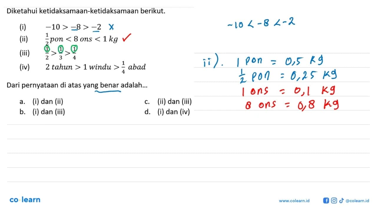 Diketahui ketidaksamaan-ketidaksamaan berikut. (i)