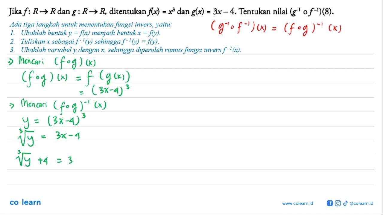 Jika f: R->R dan g: R->R , ditentukan f(x)=x^3 dan