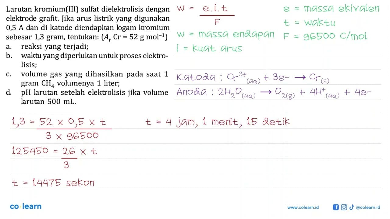 Larutan kromium(III) sulfat dielektrolisis dengan elektrode