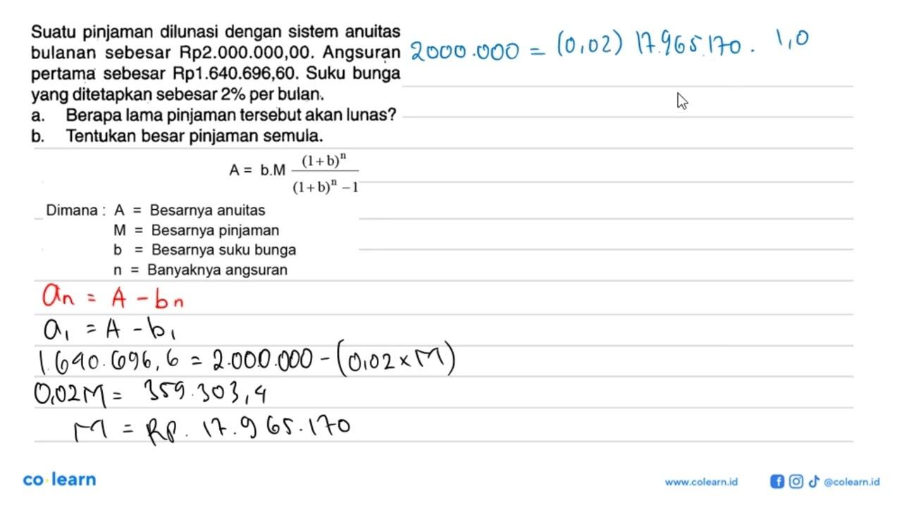 Suatu pinjaman dilunasi dengan sistem anuitasbulanan