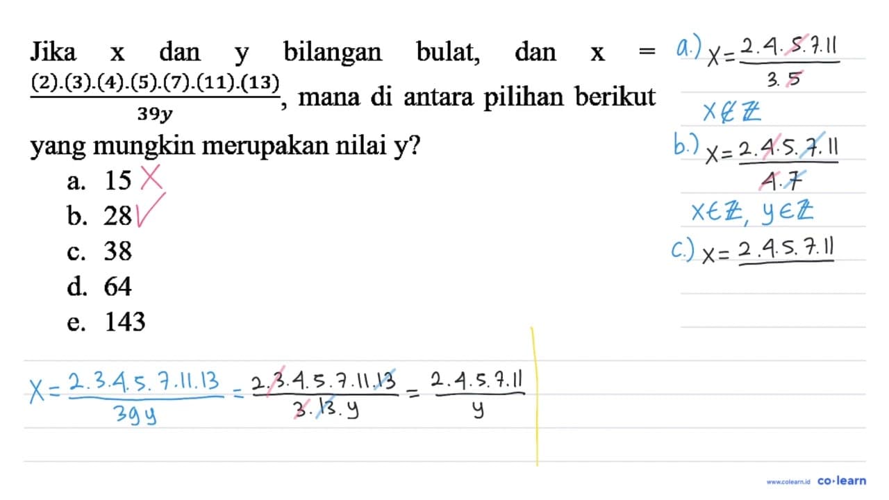 Jika x dan y bilangan bulat, dan x=