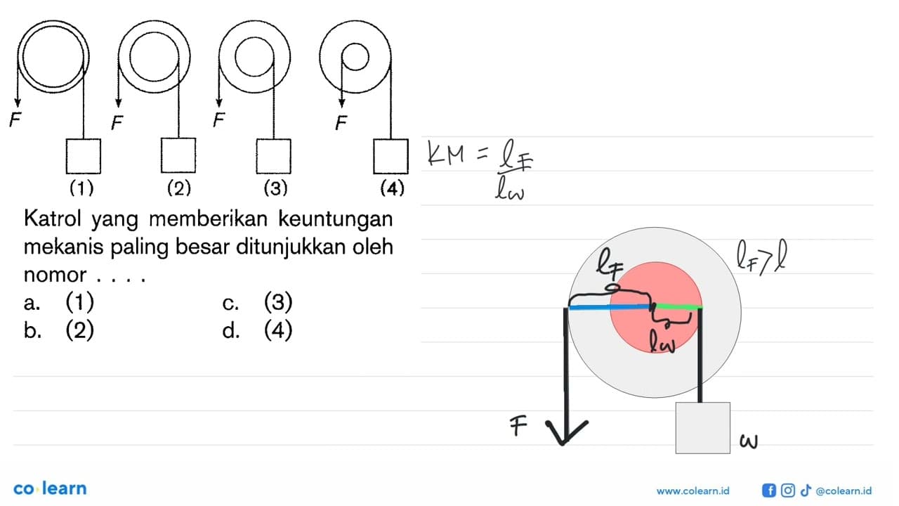 Katrol yang memberikan keuntungan mekanis paling besar