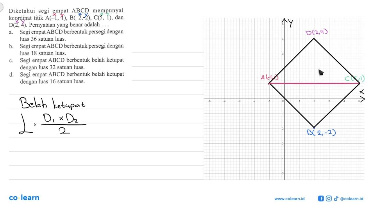 Diketahui segi empat ABCD mempunyai kcordinat titik A(-1,