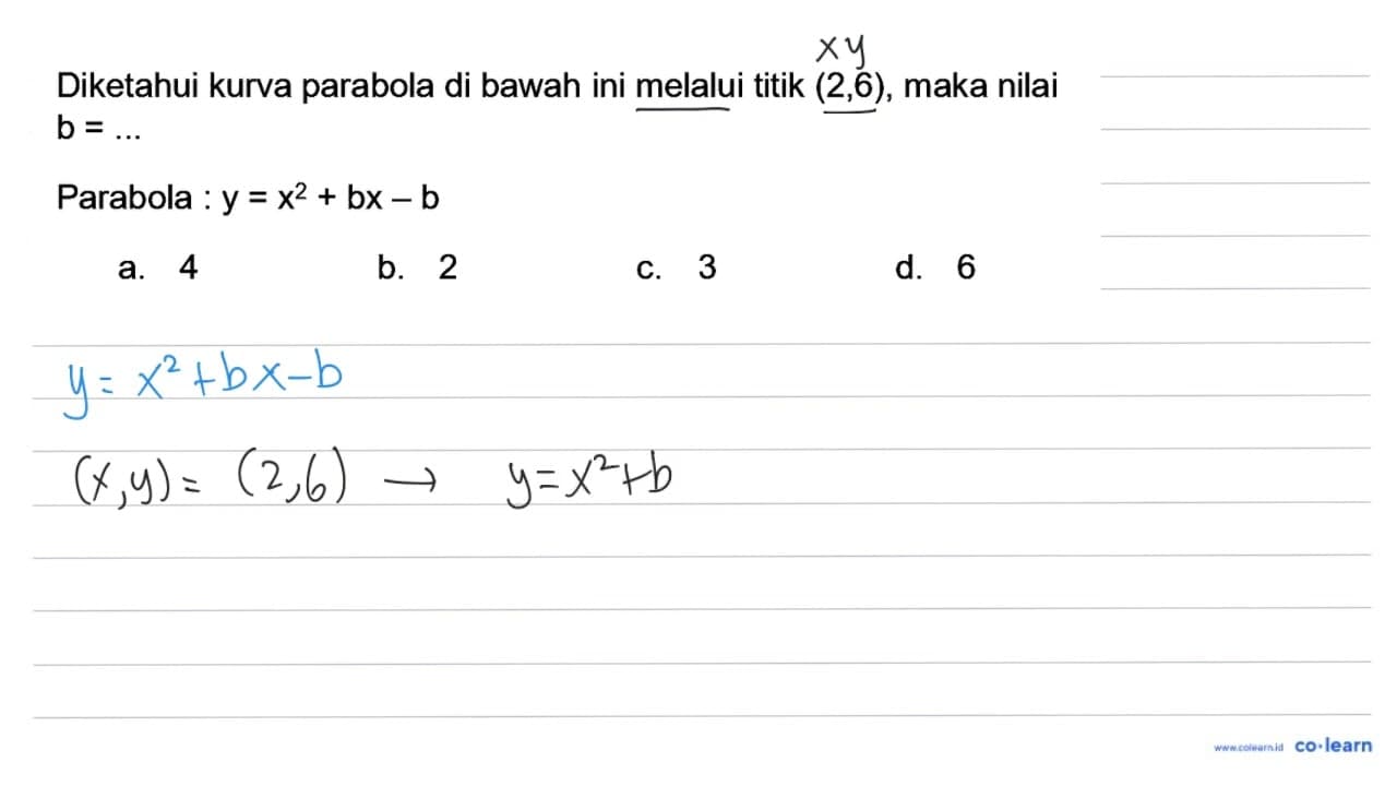 Diketahui kurva parabola di bawah ini melalui titik (2,6) ,