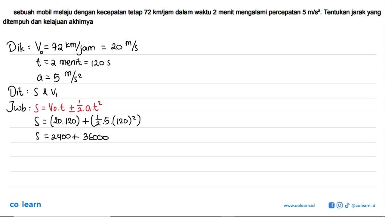 sebuah mobil melaju dengan kecepatan tetap 72 km/jam dalam