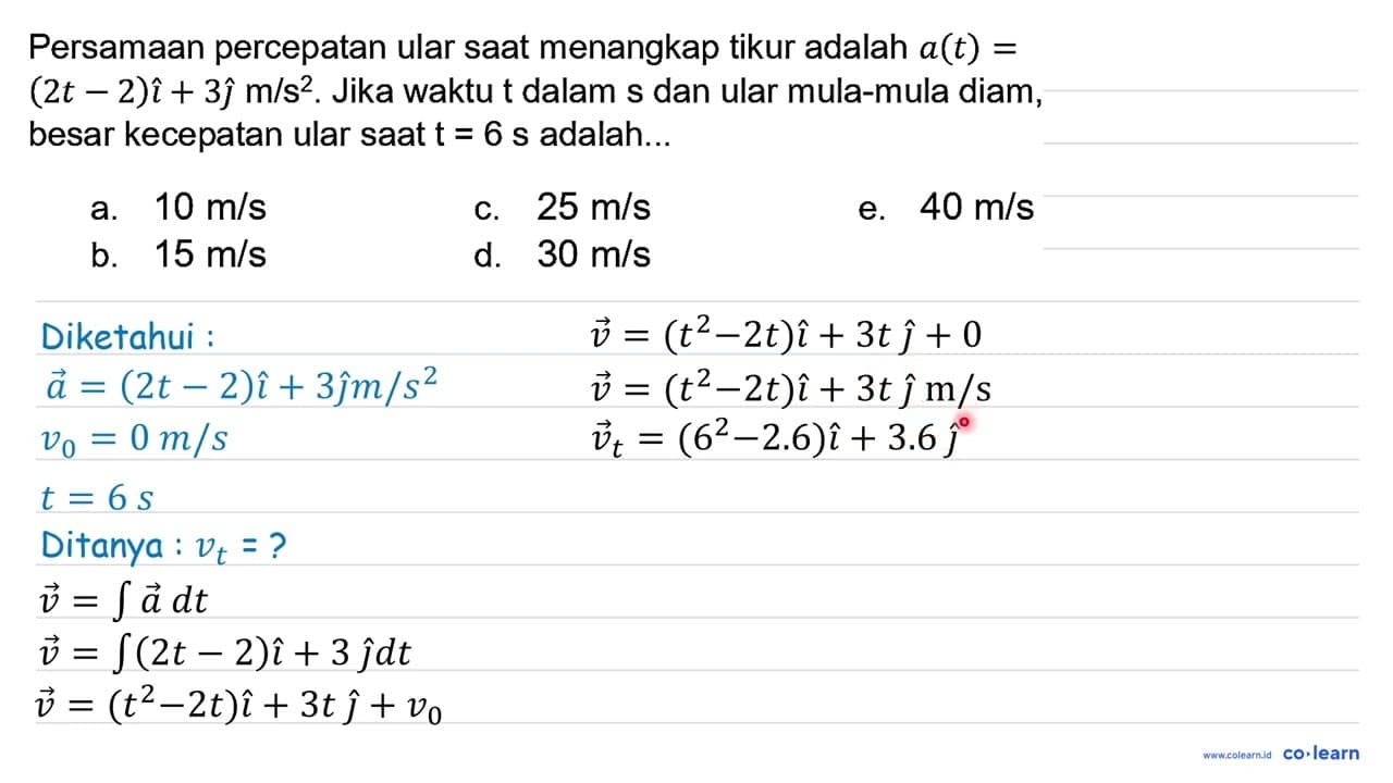 Persamaan percepatan ular saat menangkap tikur adalah a(t)=