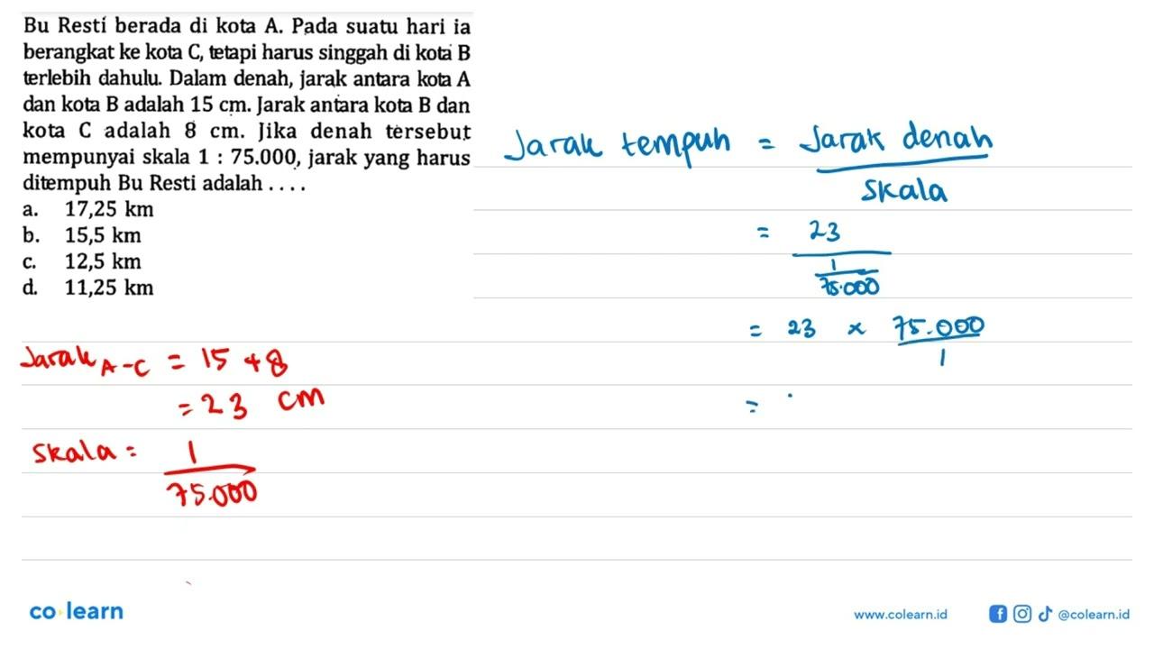 Bu Restí berada di kota A. Pada suatu hari ia berangkat ke