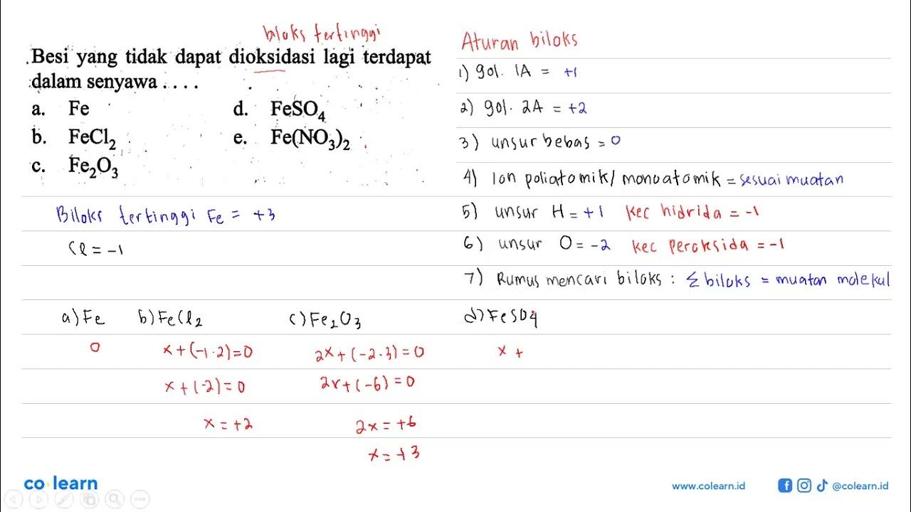 Besi yang tidak dapat dioksidasi lagi terdapat dalam