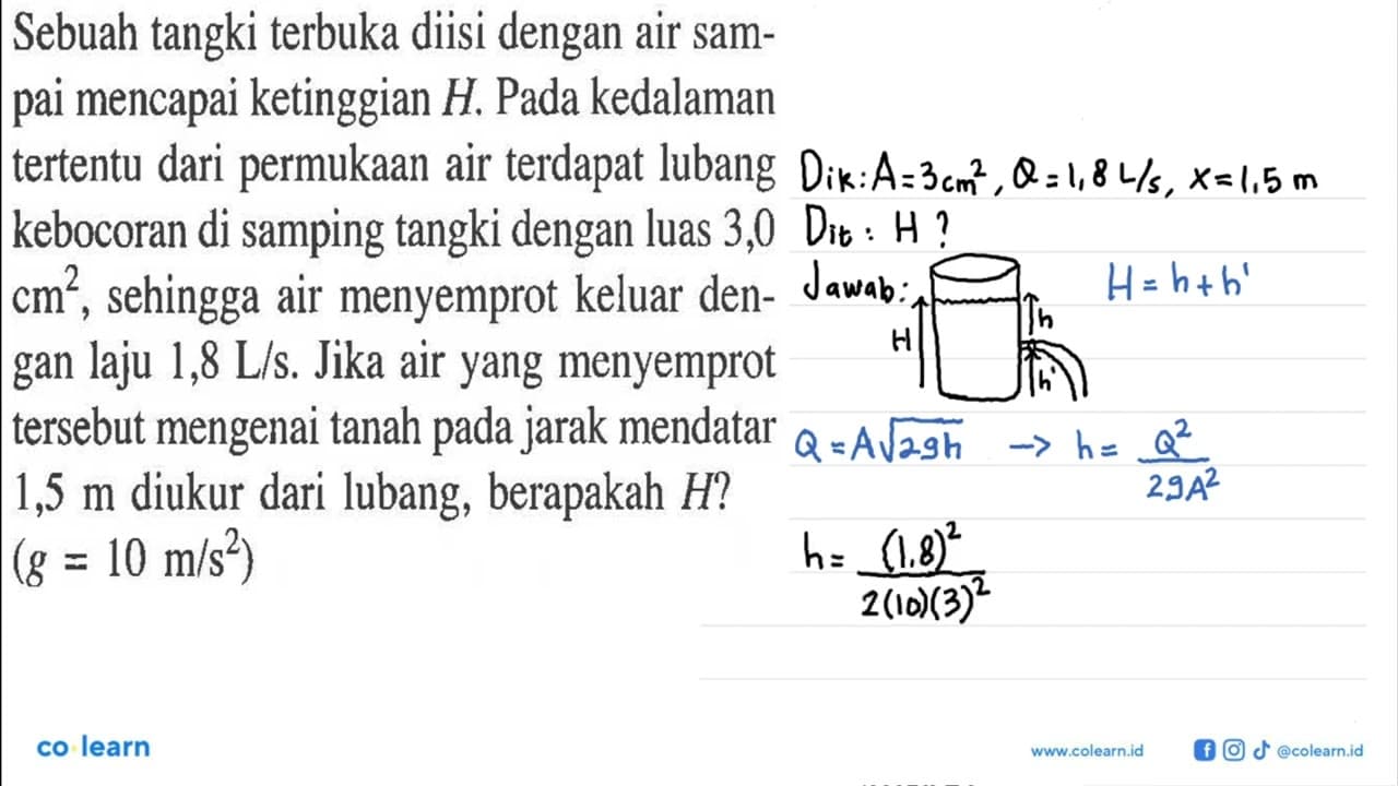 Sebuah tangki terbuka diisi dengan air sampai mencapai